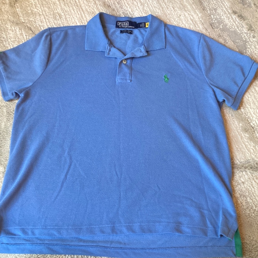 Boys, The Earth Polo, blue shirt, size Large